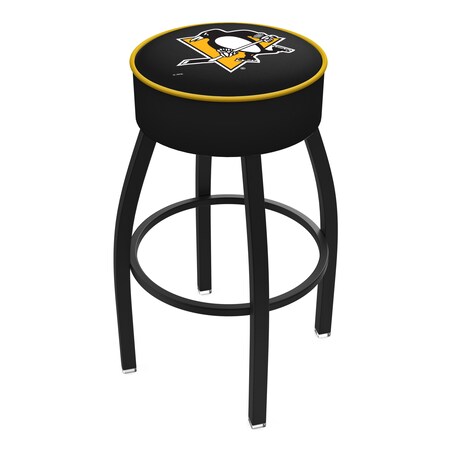 30 Pittsburgh Penguins Cushion Seat,Blk Wrinkle Base Swivel Bar Stool